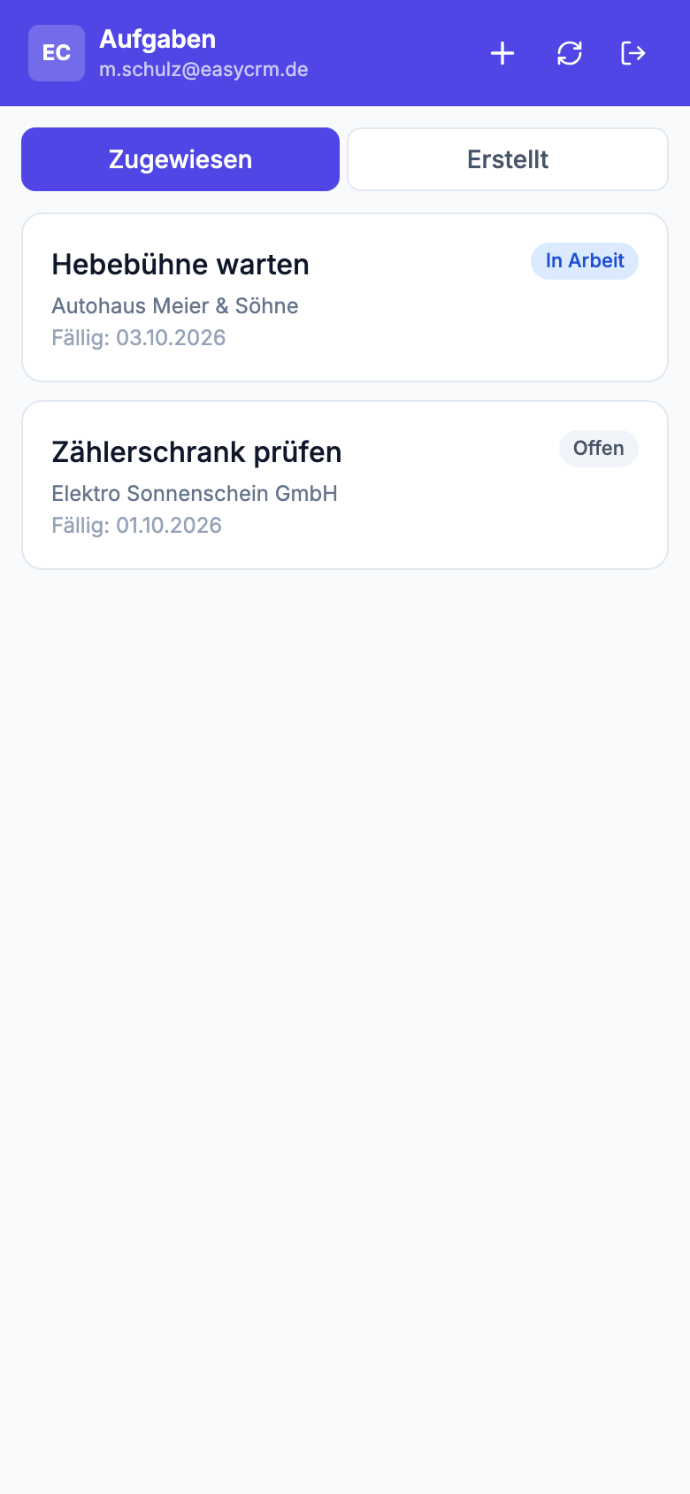 Aufgabenliste in der mobilen Monteur-Ansicht